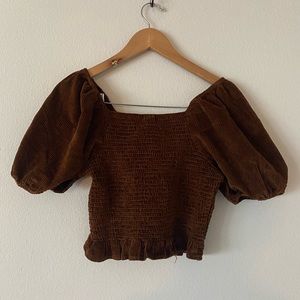 American Eagle Corduroy Puffy Sleeve Crop Top